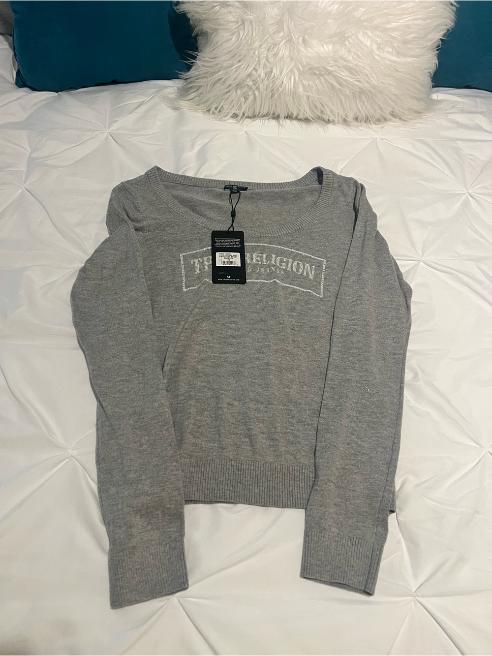 True Religion Gray Logo Knit Crewneck Sweatshirt